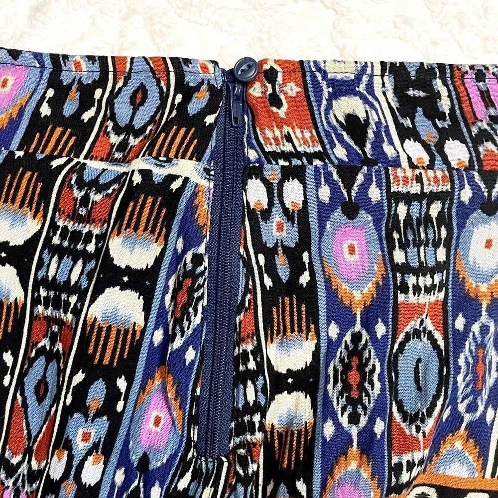 Coline Aztec Boho Print Skirt Handkerchief Hem Asymmetrical Viscose Size L